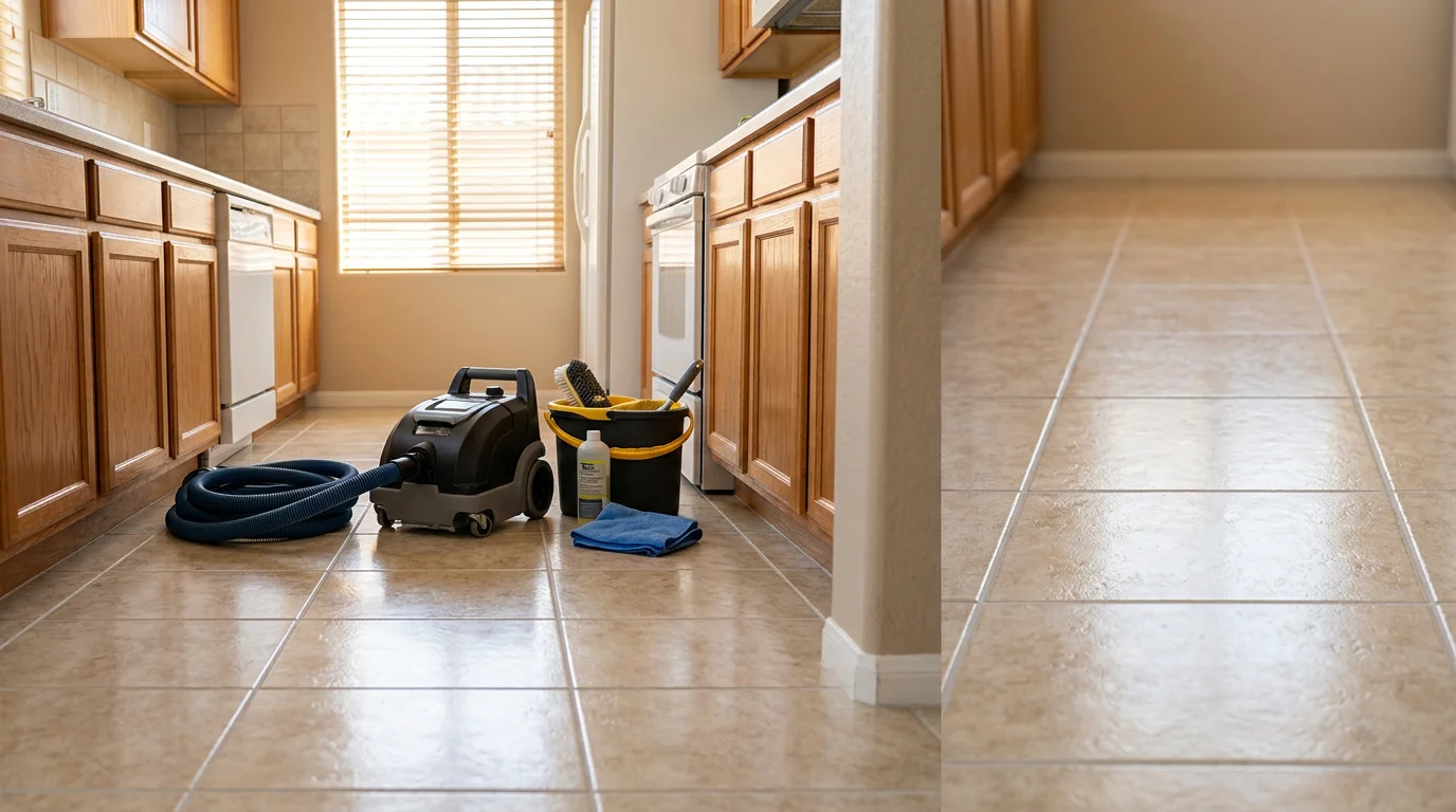 Clean tile floor in a Las Vegas bathroom after professional grout cleaning